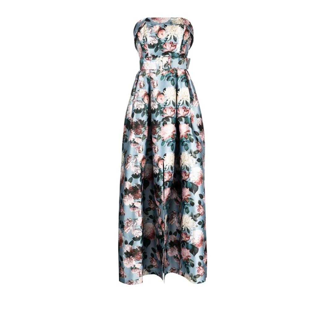 $900 Sachin And Babi Ice Blue Garden Strapless Floral Envelope Brielle Gown 6 - Picture 4 of 12